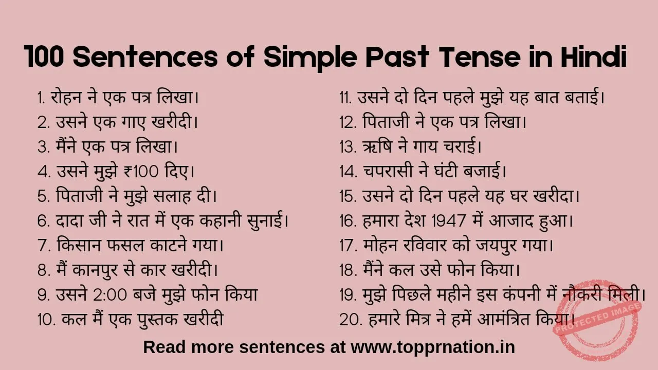 100 Sentences Of Past Tense In Hindi: सामान्य भूतकाल के वाक्यों का सम्पूर्ण अभ्यास