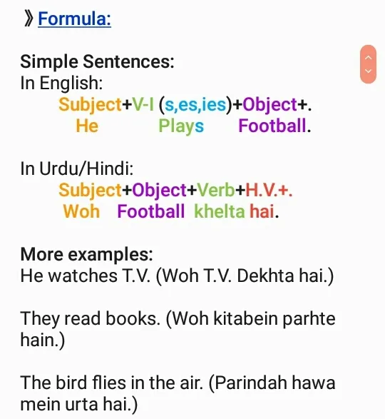 सरल वर्तमान काल (Simple Present) के सकारात्मक वाक्यों की संरचना
