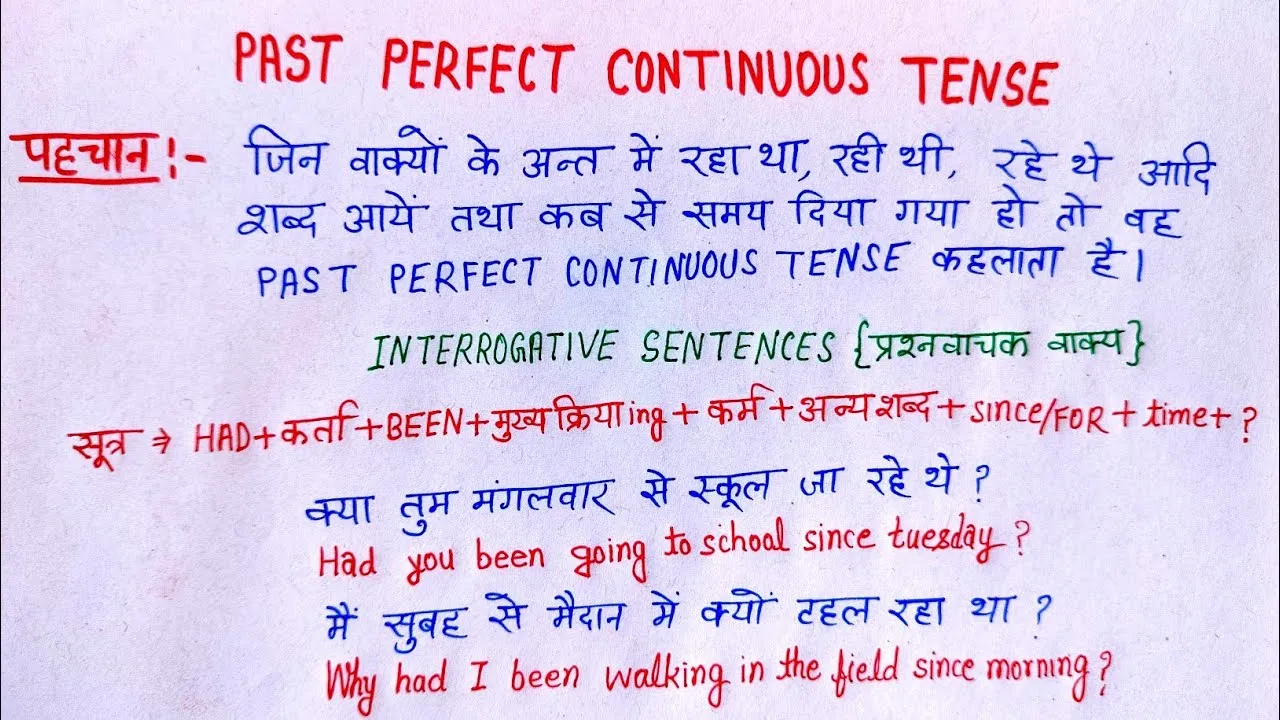 Past Perfect Continuous Tense In Hindi Example, नियम, सूत्र और प्रयोग का विस्तृत अध्ययन