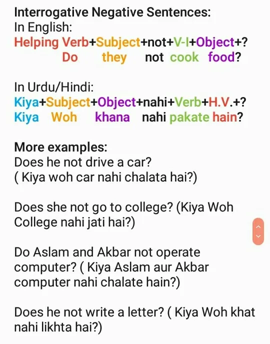 Present Indefinite Tense in Hindi and English के प्रश्नवाचक-नकारात्मक वाक्य